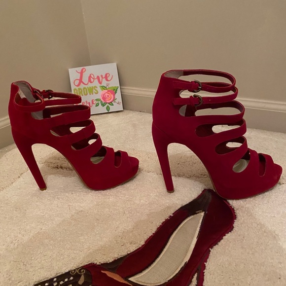 Leon Max Red Suede Platform Peep toe - Picture 11 of 12